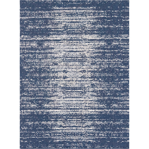 Longshore Tides Draco Abstract Cotton Navy Blue/Ivory Area Rug